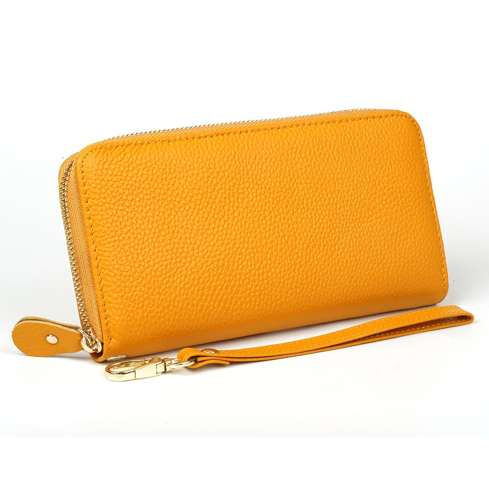 Portefeuille femme long cuir souple vert, 8 fentes cartes