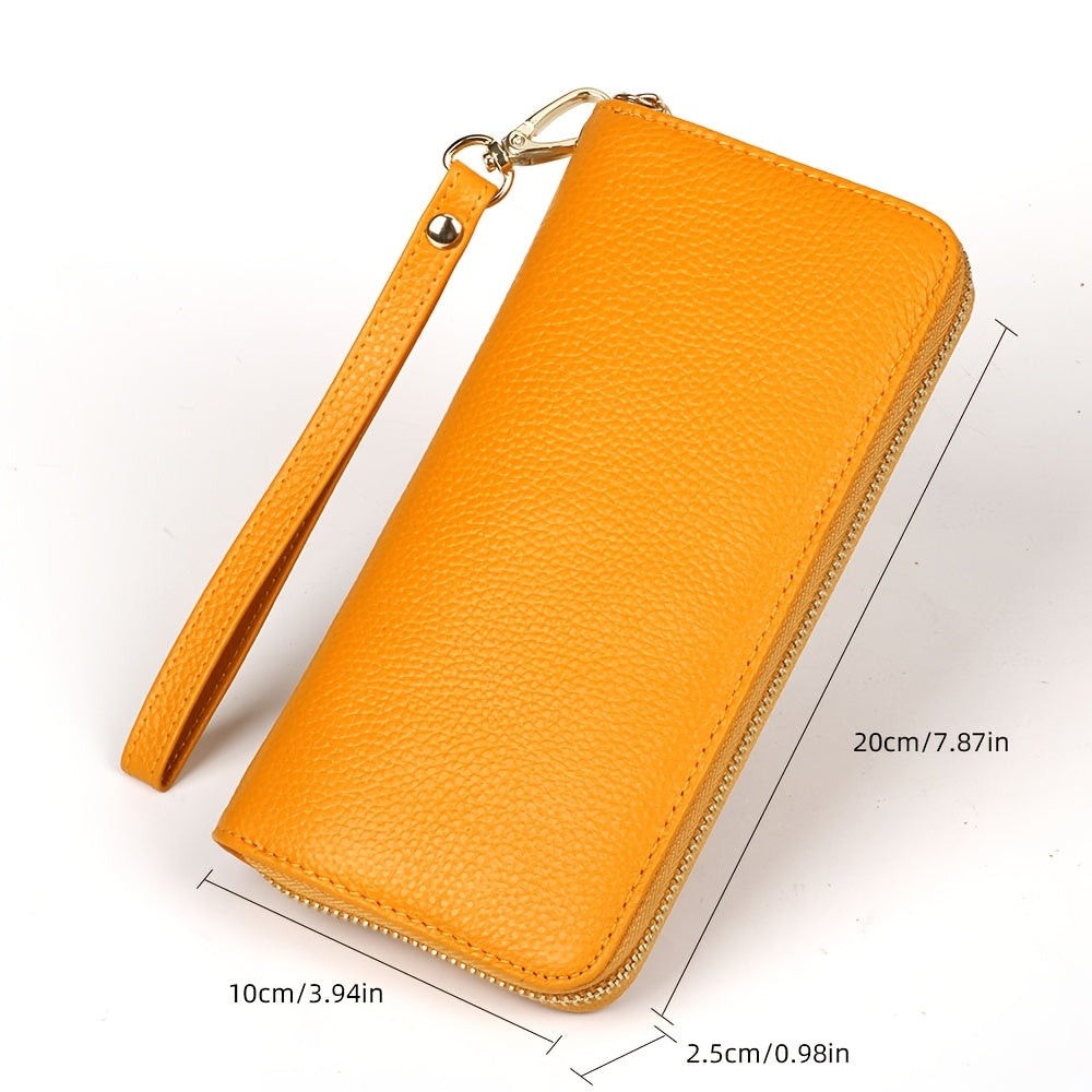 Portefeuille femme long cuir souple vert, 8 fentes cartes