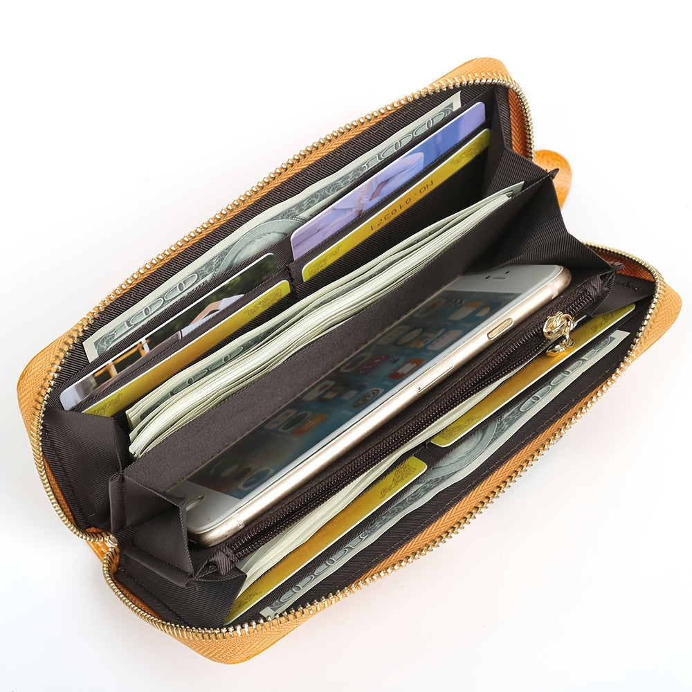 Portefeuille femme long cuir souple vert, 8 fentes cartes