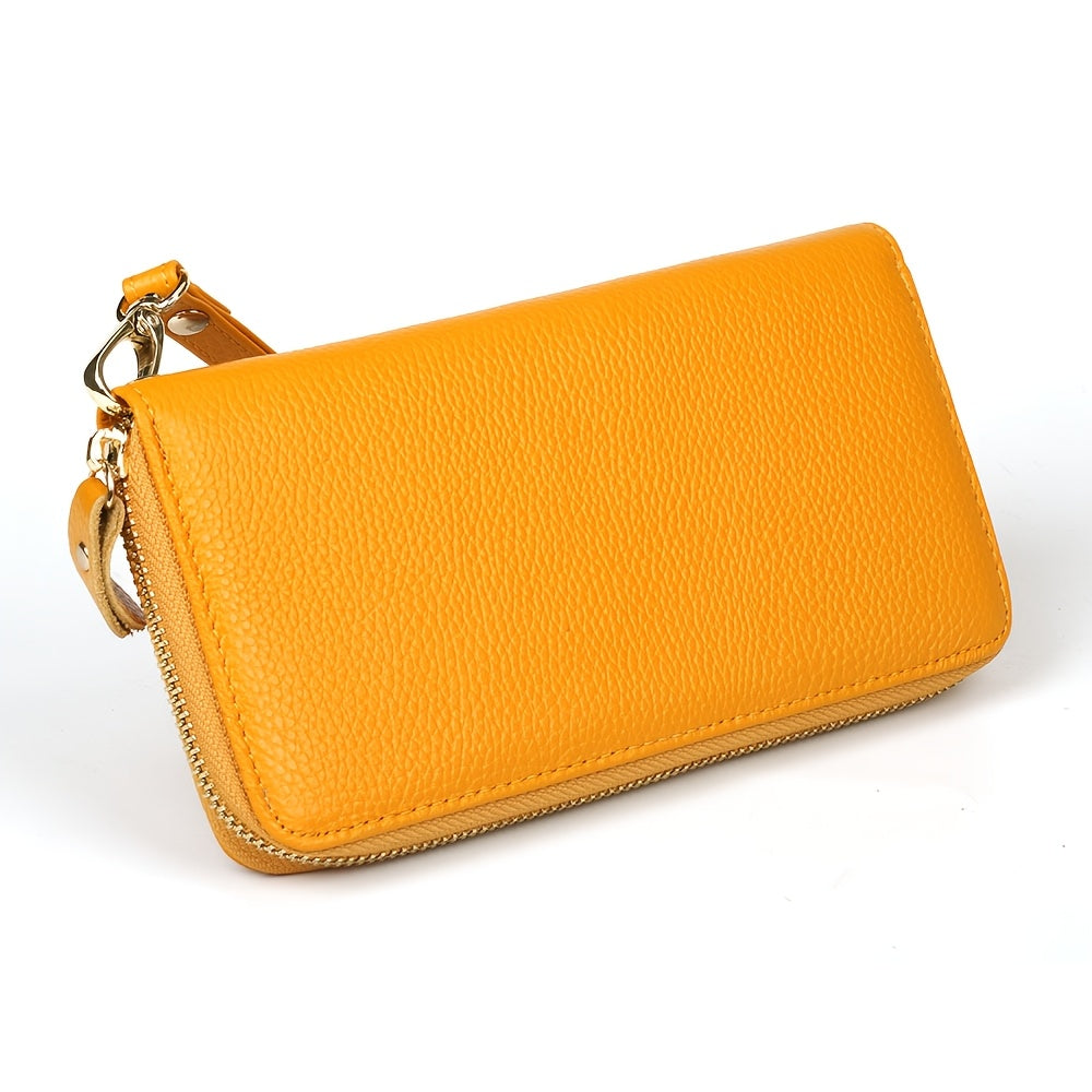 Portefeuille femme long cuir souple vert, 8 fentes cartes