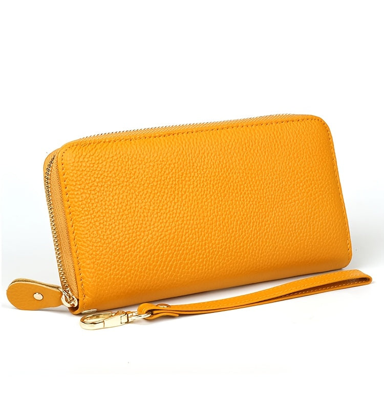 Portefeuille femme long cuir souple vert, 8 fentes cartes