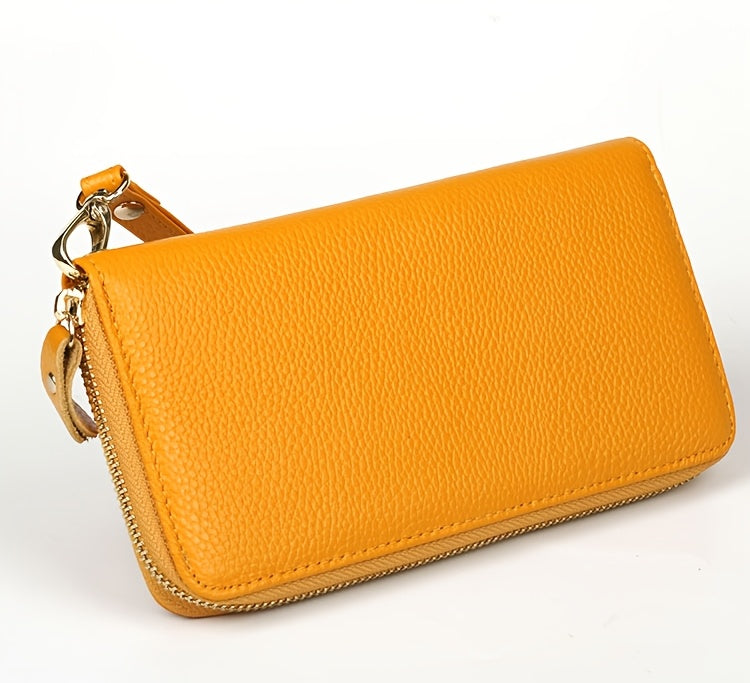 Portefeuille femme long cuir souple vert, 8 fentes cartes
