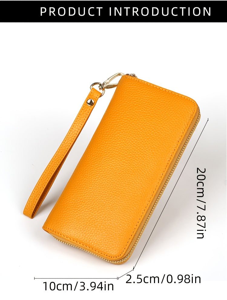 Portefeuille femme long cuir souple vert, 8 fentes cartes