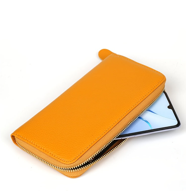 Portefeuille femme long cuir souple vert, 8 fentes cartes