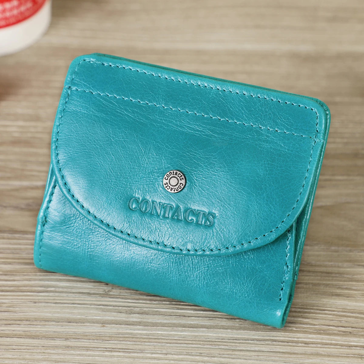 Portefeuille femme compact en cuir véritable avec porte-cartes et double compartiment monnaie — photo 3