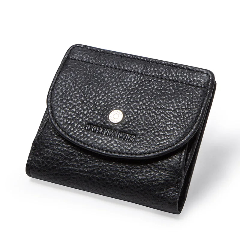 Portefeuille femme compact en cuir véritable avec porte-cartes et double compartiment monnaie — photo 8