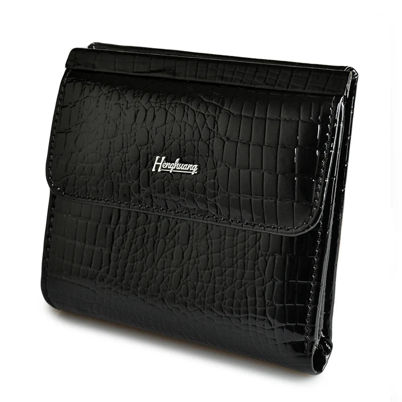 Portefeuille femme compact en cuir véritable motif crocodile avec bouton pression élégant — photo 10