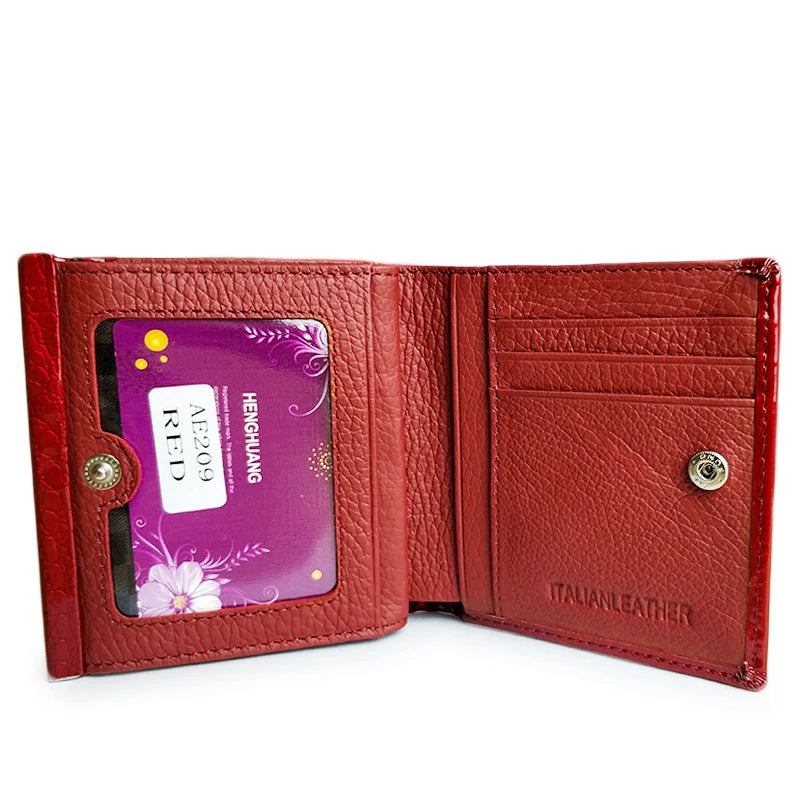 Portefeuille femme compact en cuir véritable motif crocodile avec bouton pression élégant — photo 3