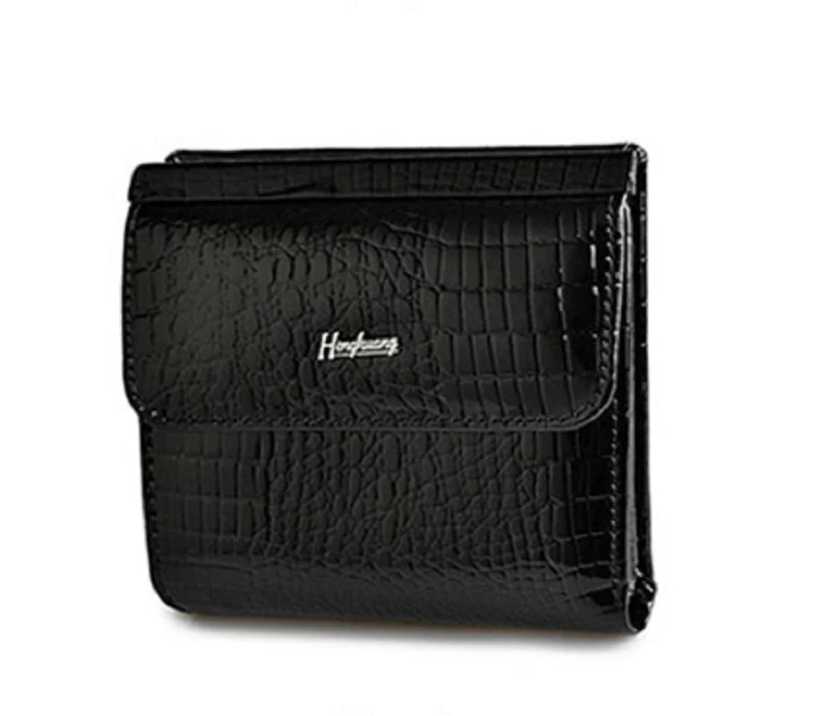 Portefeuille femme compact en cuir véritable motif crocodile avec bouton pression élégant — photo 5