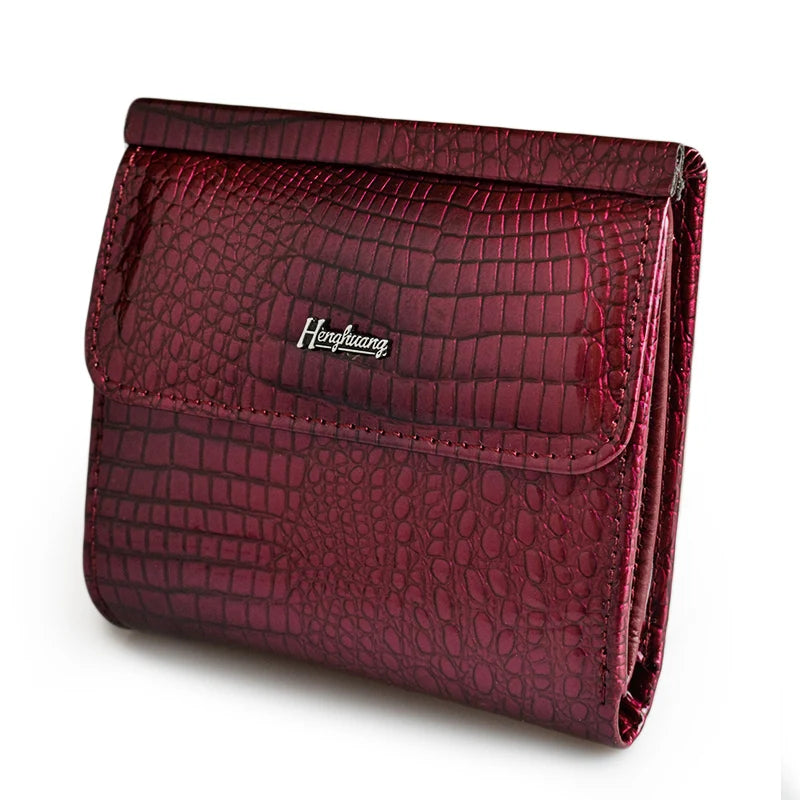 Portefeuille femme compact en cuir véritable motif crocodile avec bouton pression élégant — photo 6