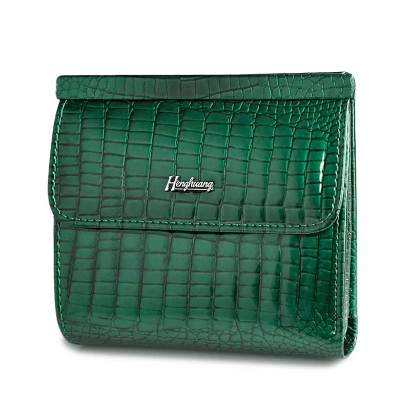Portefeuille femme compact en cuir véritable motif crocodile avec bouton pression élégant — photo 7