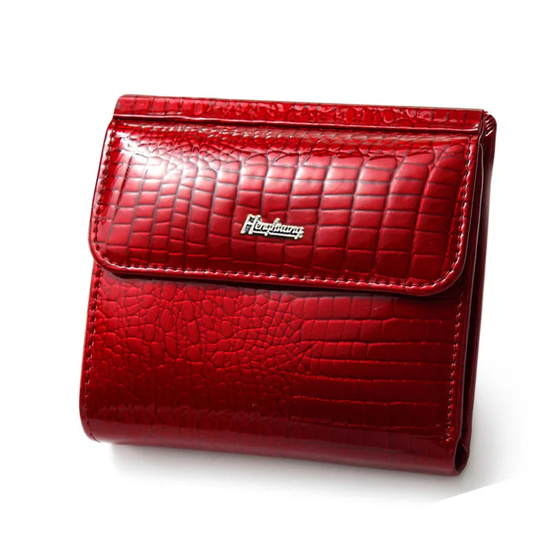Portefeuille femme compact en cuir véritable motif crocodile avec bouton pression élégant — photo 8