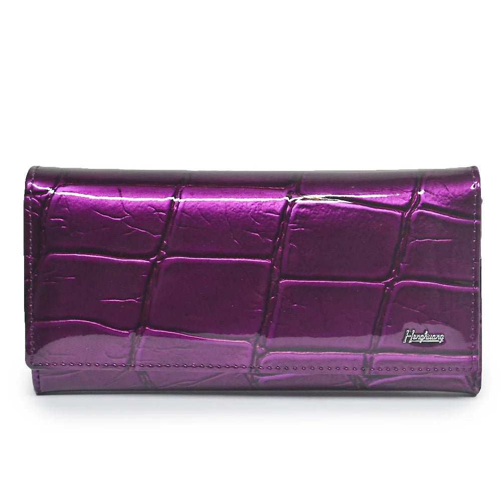 Portefeuille long en cuir véritable effet crocodile pour femme — photo 4