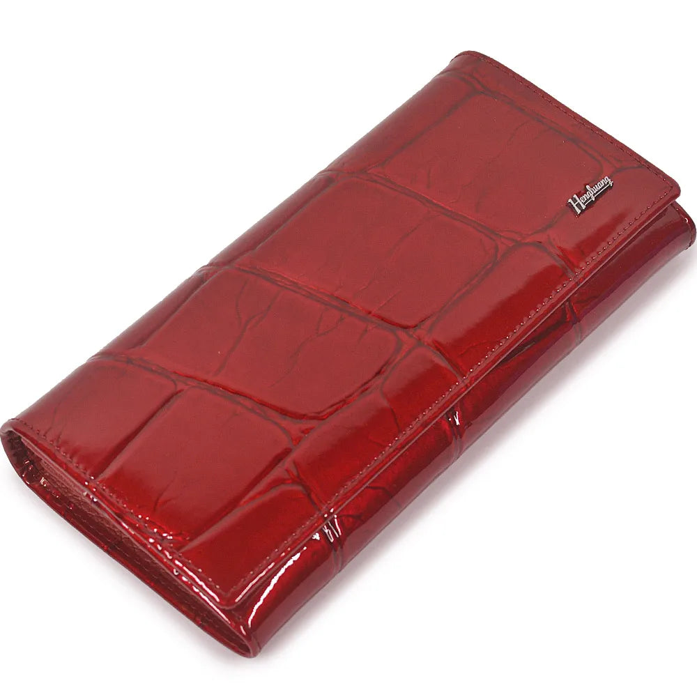 Portefeuille long en cuir véritable effet crocodile pour femme — photo 5