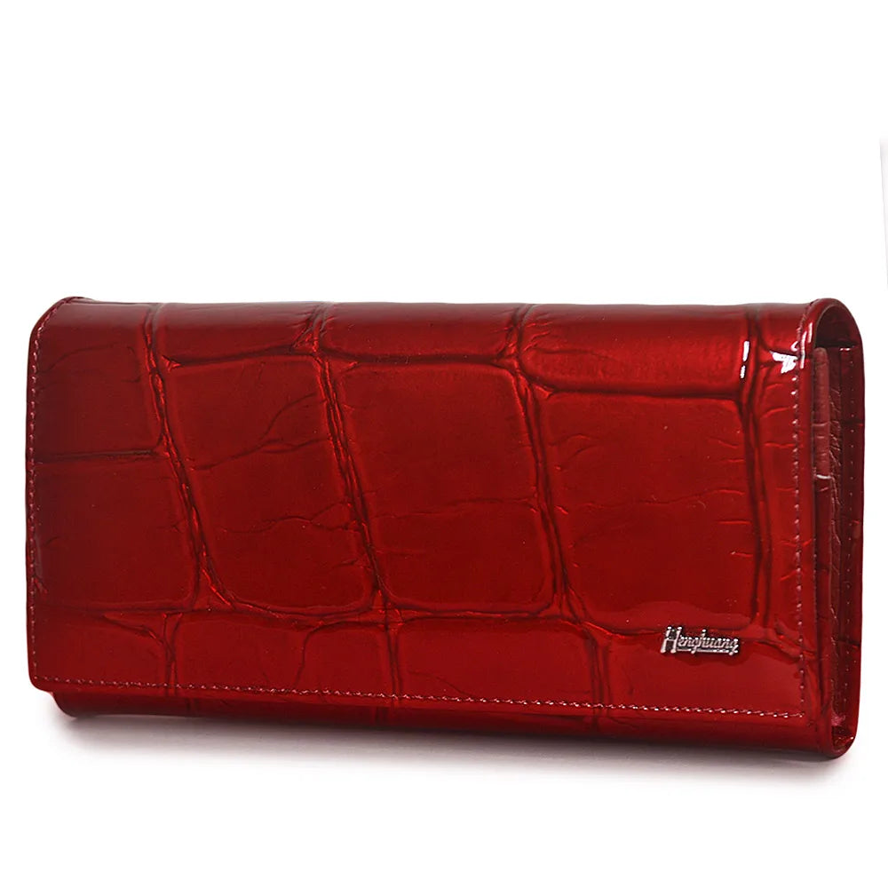 Portefeuille long en cuir véritable effet crocodile pour femme — photo 6