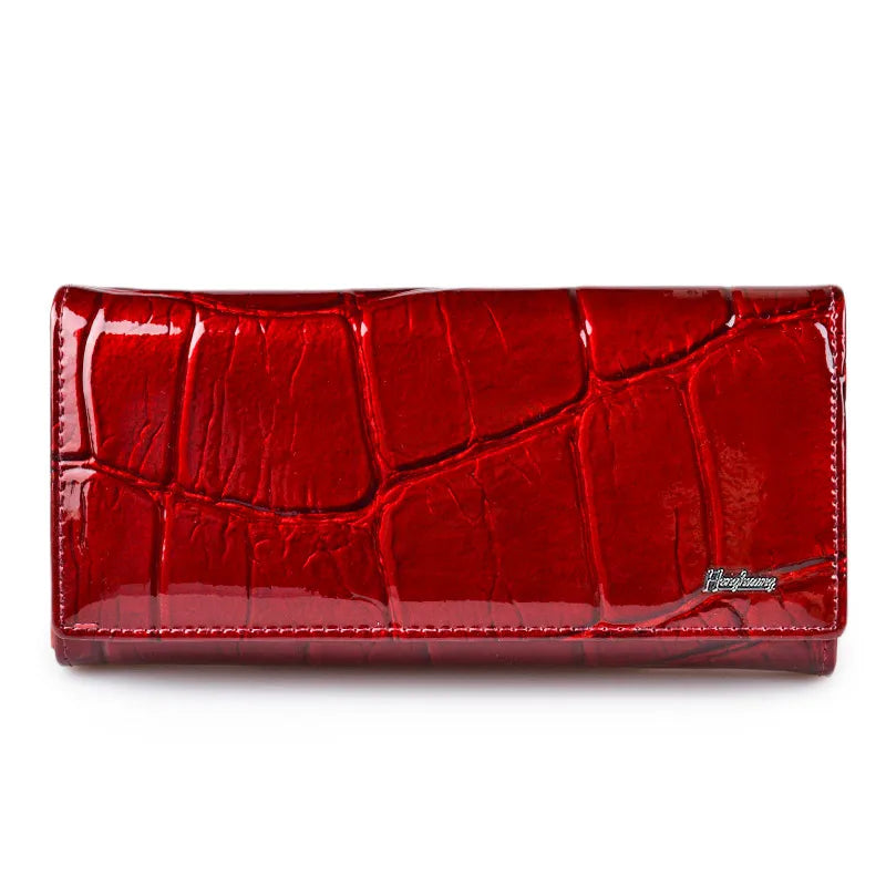 Portefeuille long en cuir véritable effet crocodile pour femme — photo 9