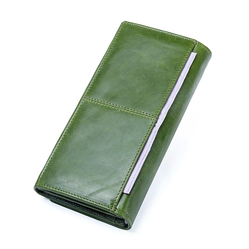 Portefeuille long femme en cuir véritable grande capacité avec zip et compartiment téléphone — photo 4