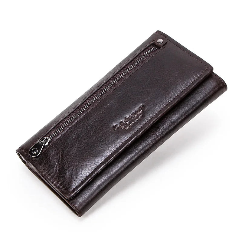 Portefeuille long femme en cuir véritable grande capacité avec zip et compartiment téléphone — photo 6