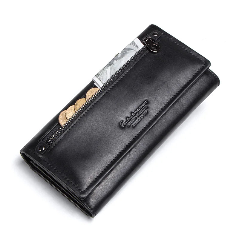 Portefeuille long femme en cuir véritable grande capacité avec zip et compartiment téléphone — photo 8 Image