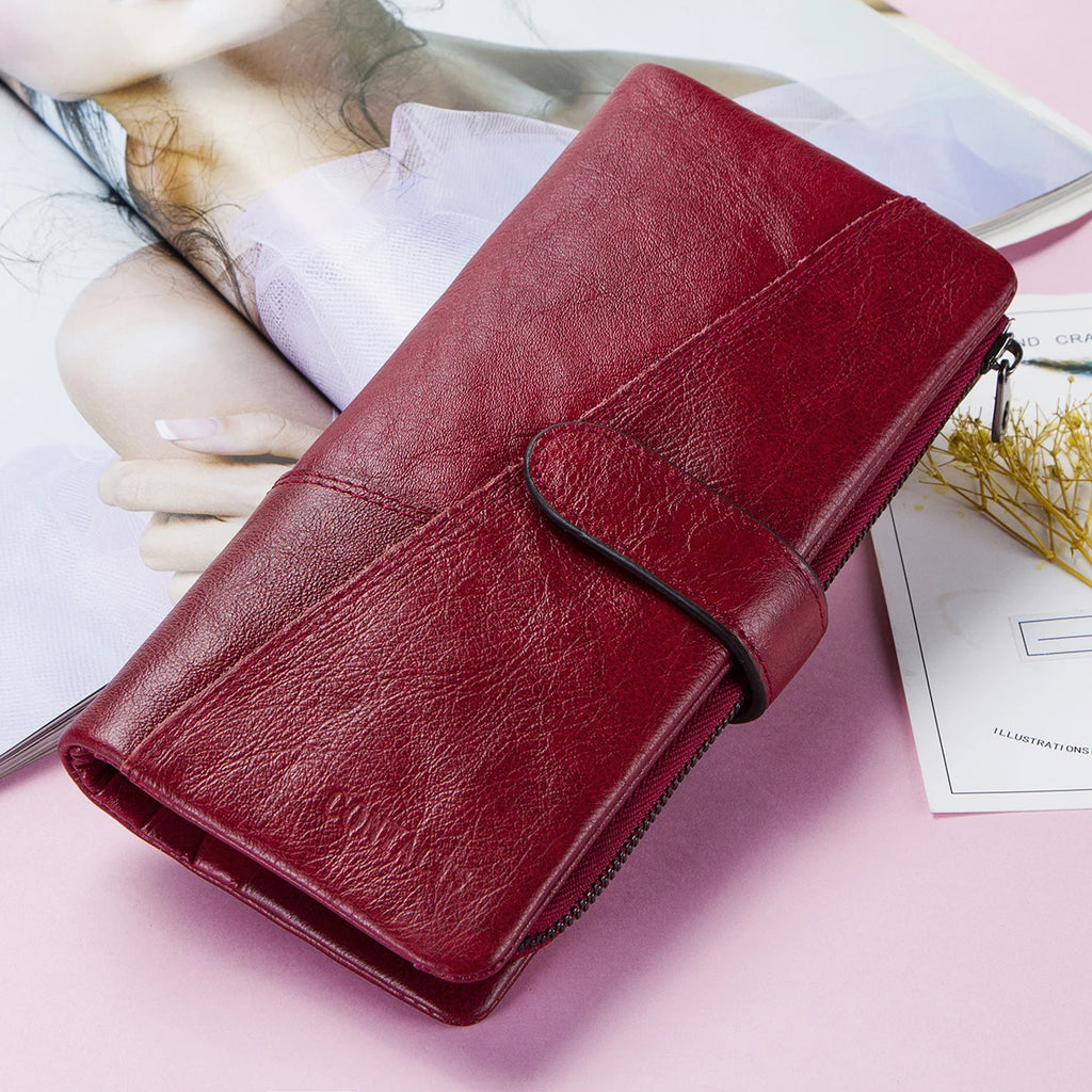 Portefeuille long en cuir véritable de vachette avec gravure personnalisée pour femme — photo 1