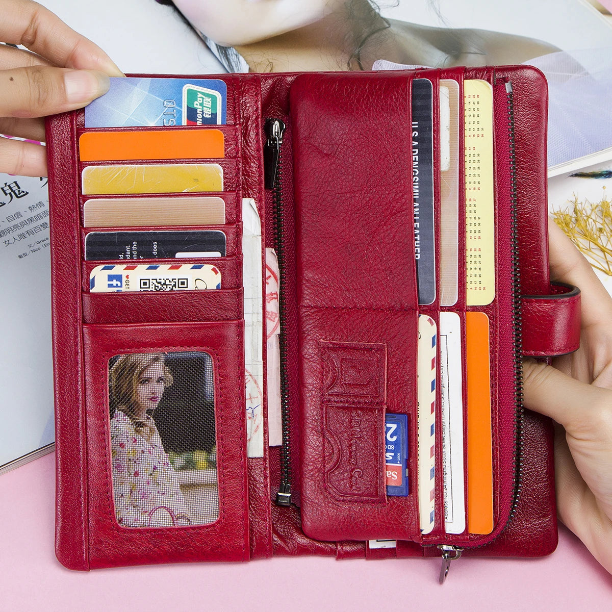 Portefeuille long en cuir véritable de vachette avec gravure personnalisée pour femme — photo 3 Image