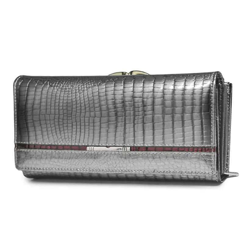 Portefeuille long en cuir de vachette effet alligator pour femme — photo 10