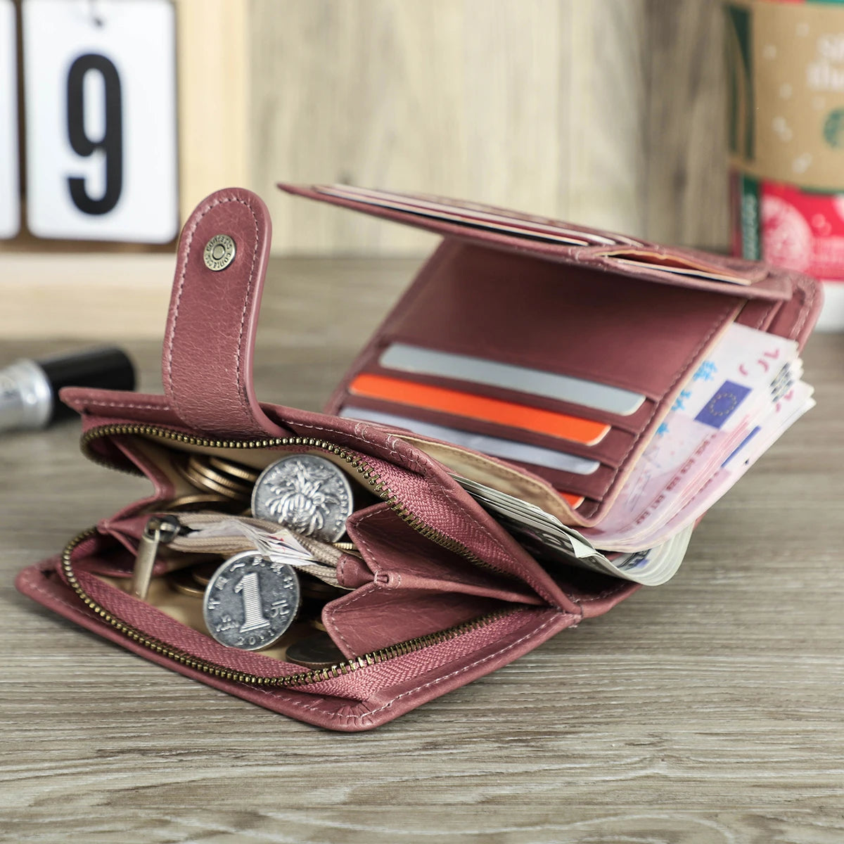 Portefeuille femme en cuir véritable avec protection RFID et porte-monnaie — photo 2