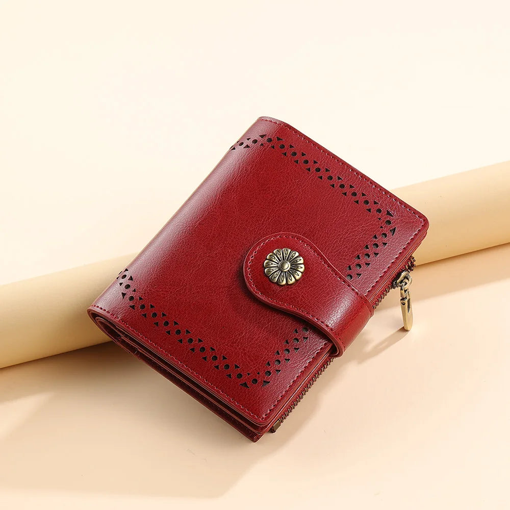 Portefeuille court en cuir véritable pour femme avec protection RFID et style tournesol — photo 1