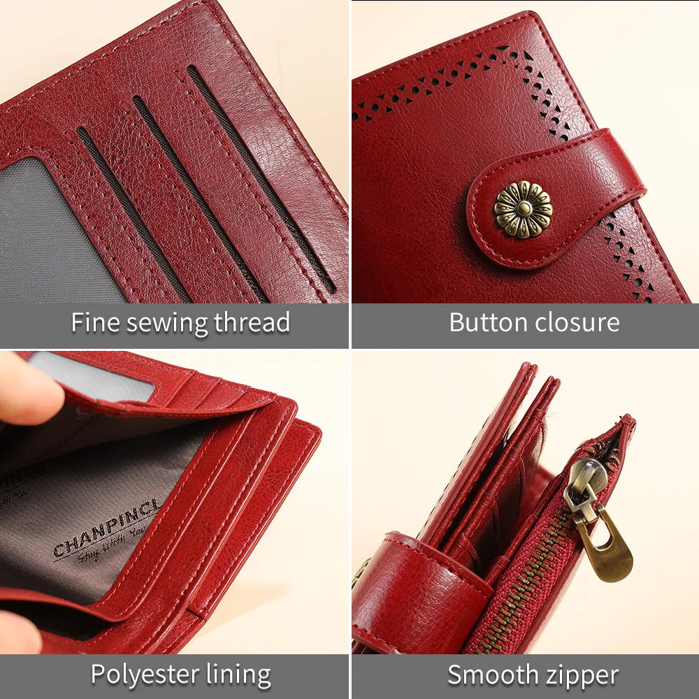 Portefeuille court en cuir véritable pour femme avec protection RFID et style tournesol — photo 2