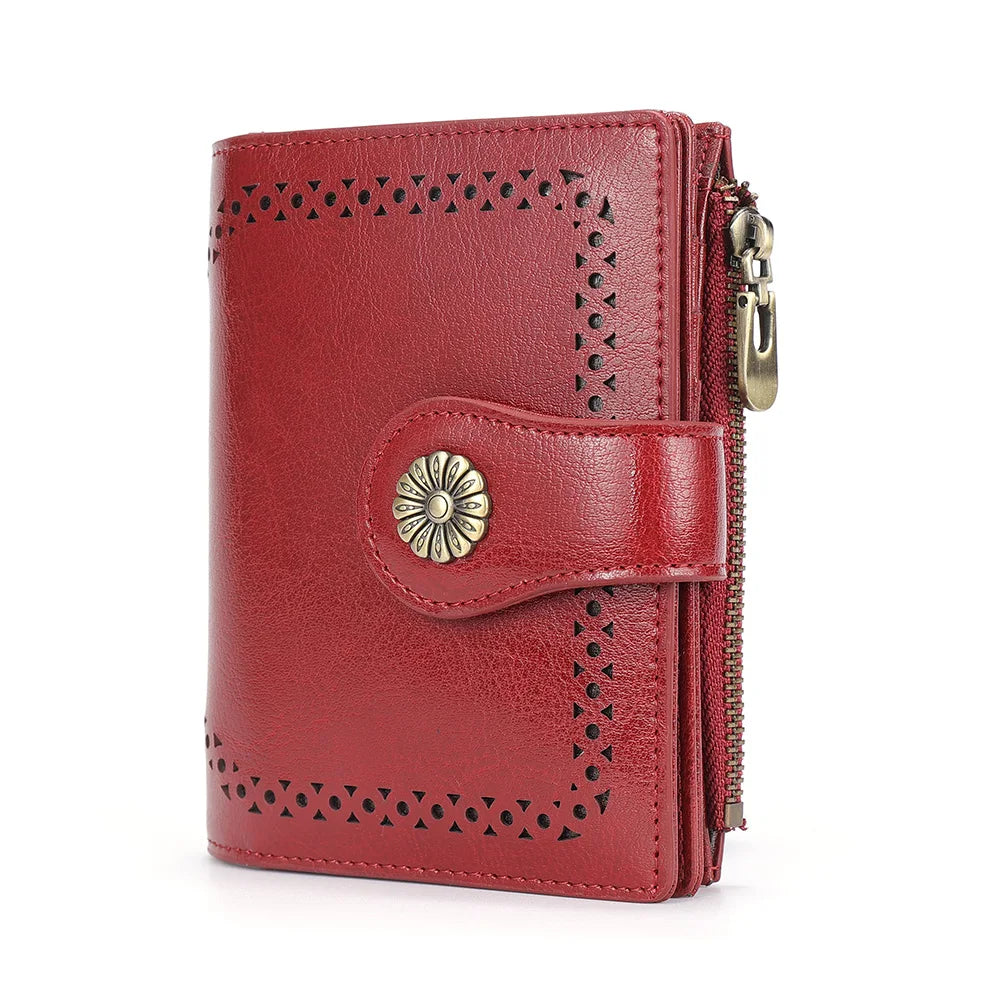 Portefeuille court en cuir véritable pour femme avec protection RFID et style tournesol — photo 3