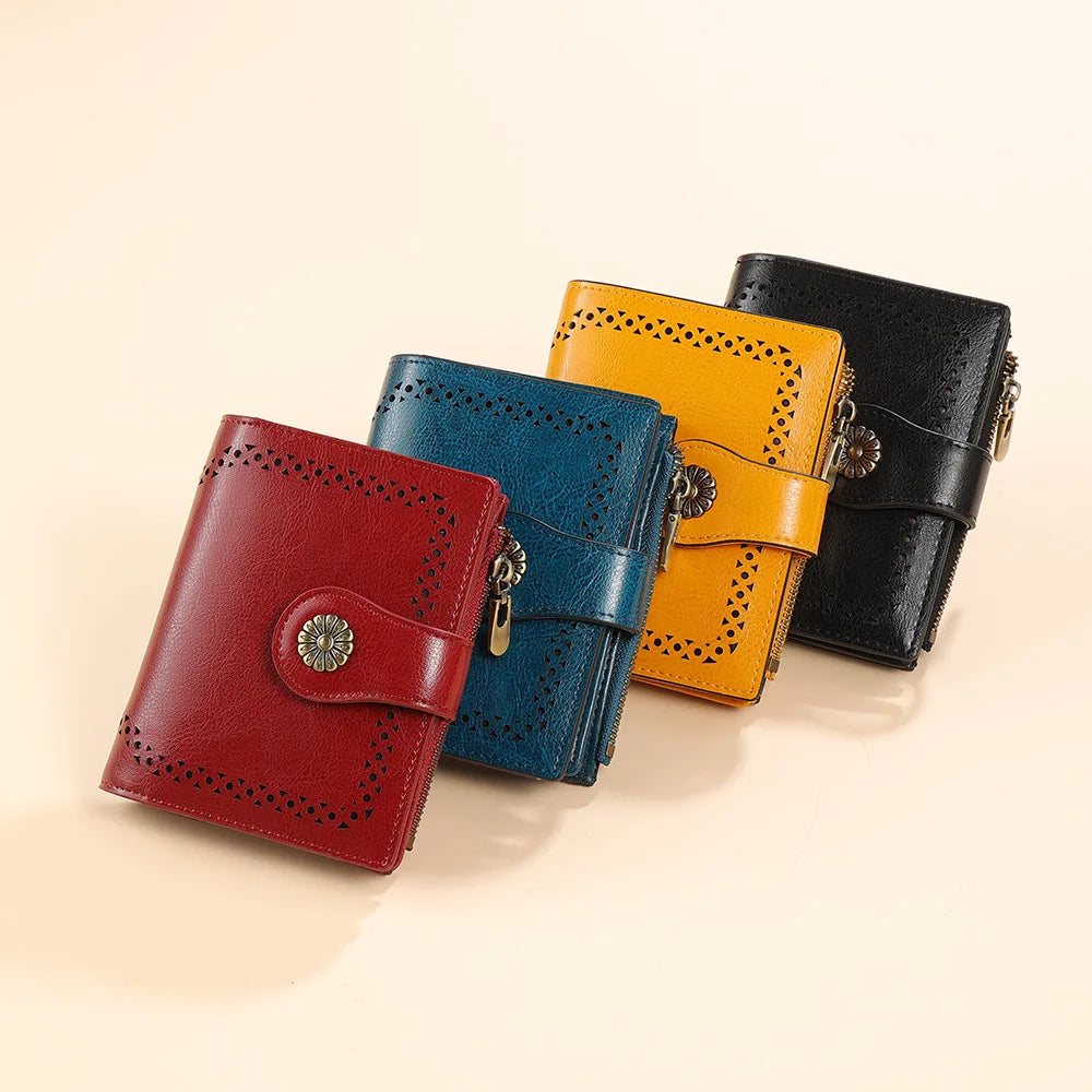 Portefeuille court en cuir véritable pour femme avec protection RFID et style tournesol — photo 5
