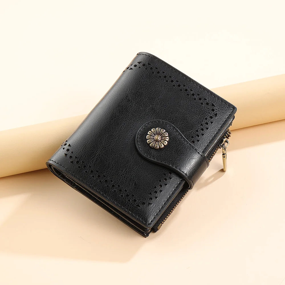 Portefeuille court en cuir véritable pour femme avec protection RFID et style tournesol — photo 6 Image