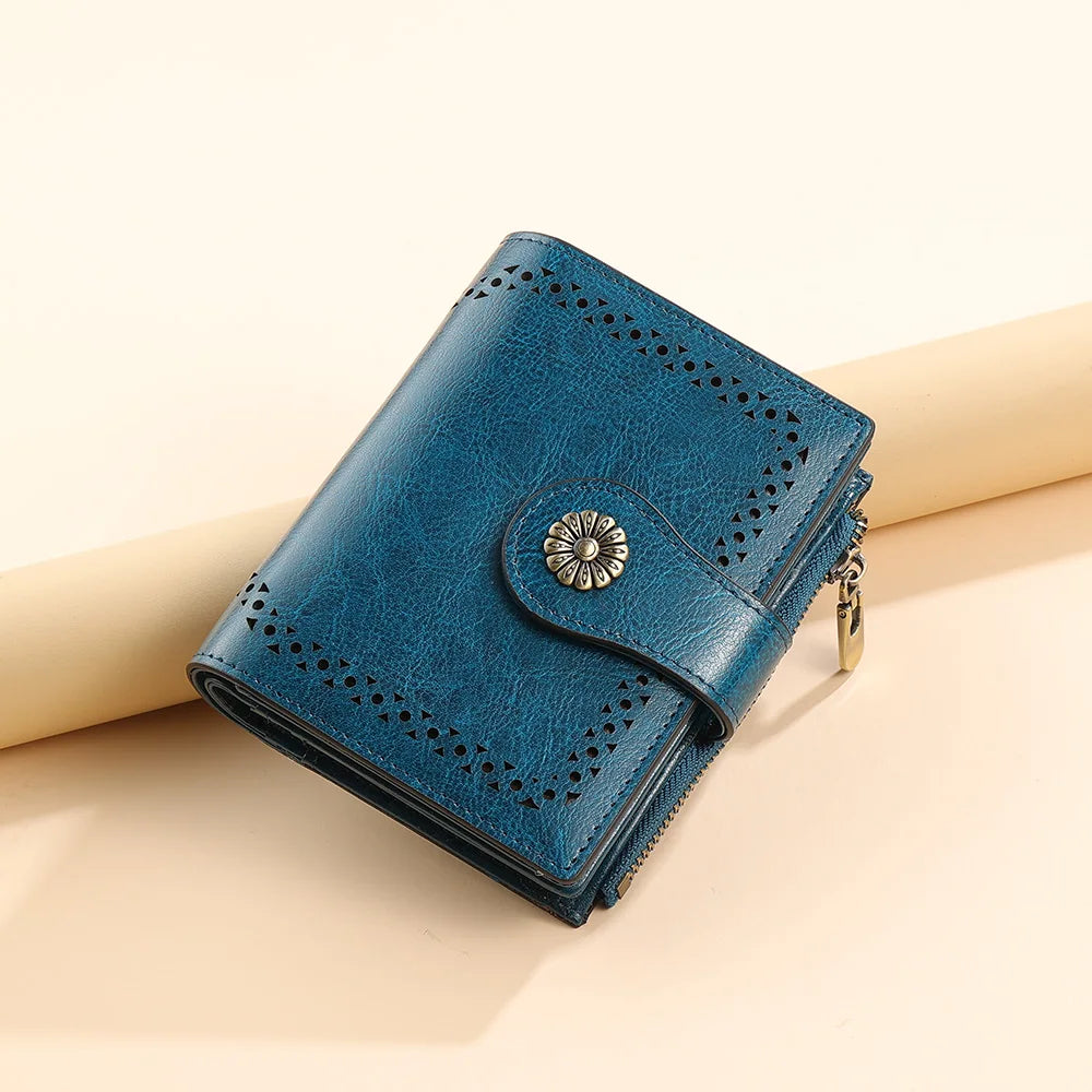 Portefeuille court en cuir véritable pour femme avec protection RFID et style tournesol — photo 7