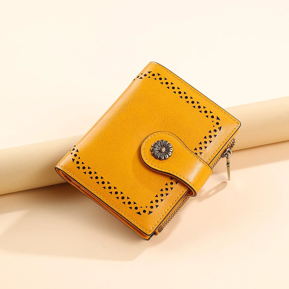 Portefeuille court en cuir véritable pour femme avec protection RFID et style tournesol — photo 8 Image