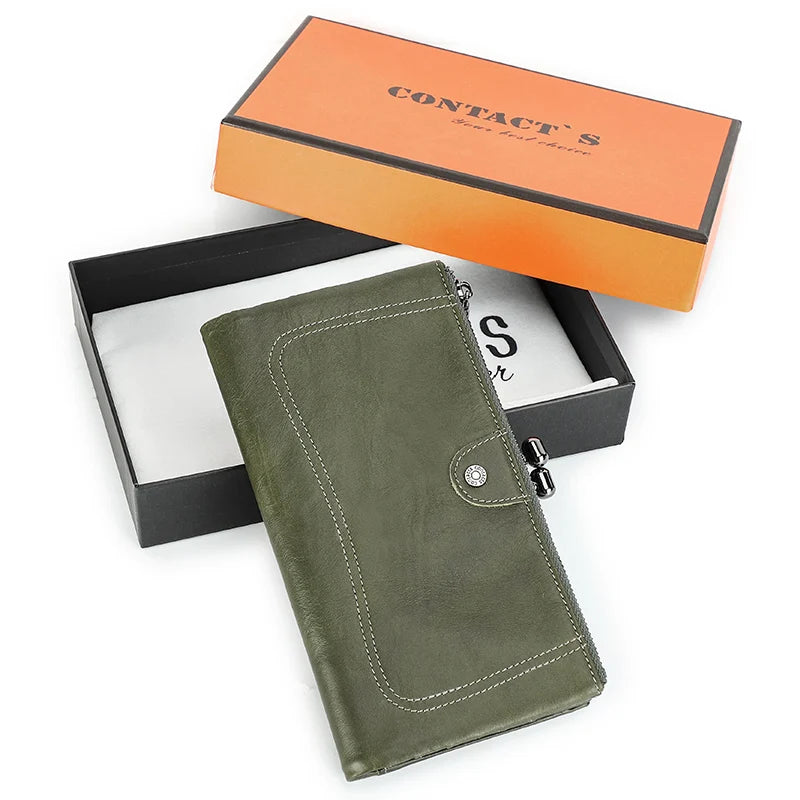 Portefeuille long femme en cuir véritable avec cadre métallique zip et grande capacité — photo 5