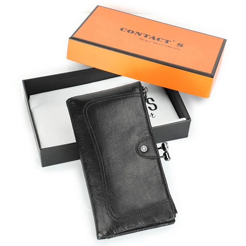Portefeuille long femme en cuir véritable avec cadre métallique zip et grande capacité — photo 7
