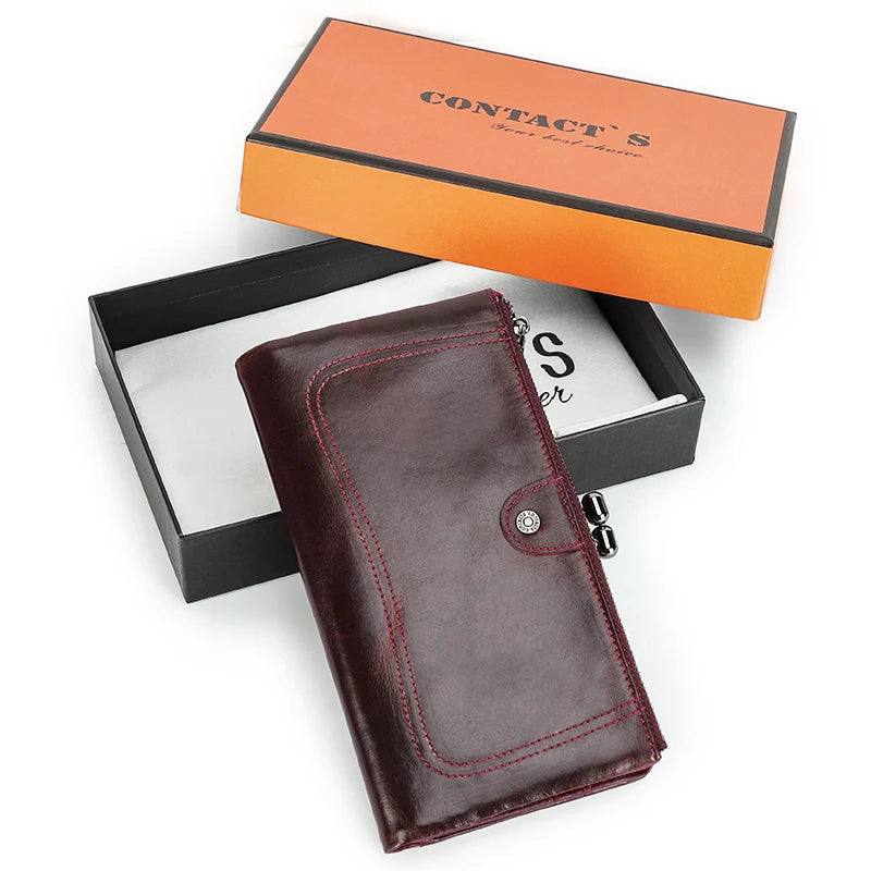 Portefeuille long femme en cuir véritable avec cadre métallique zip et grande capacité — photo 8