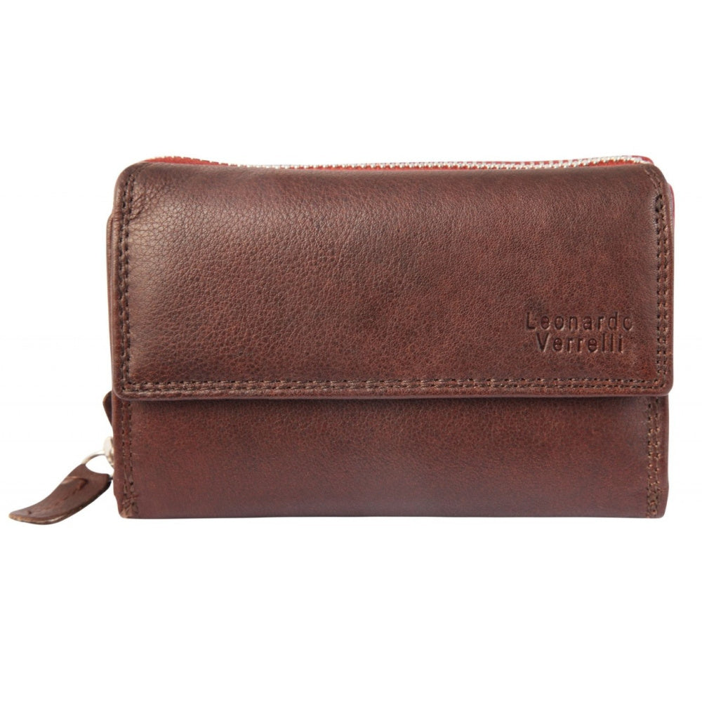Portefeuille femme en cuir zippé à rabat intérieur pressé