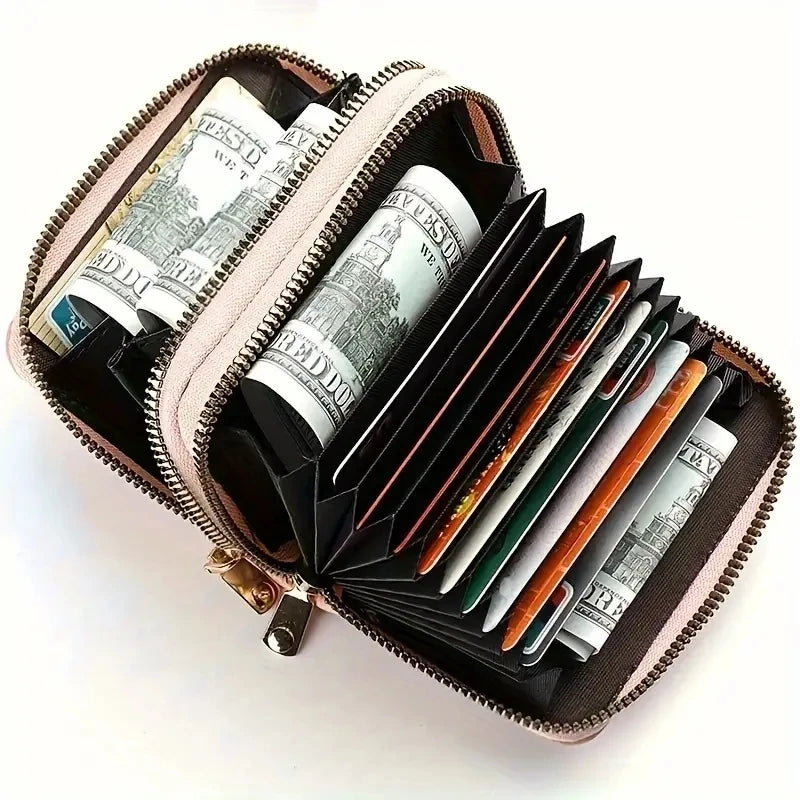 Portefeuille compact femme à double fermeture zippée avec grande capacité pour cartes — photo 2