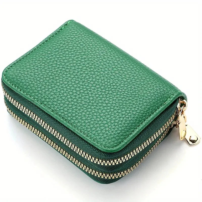 Portefeuille compact femme à double fermeture zippée avec grande capacité pour cartes — photo 4