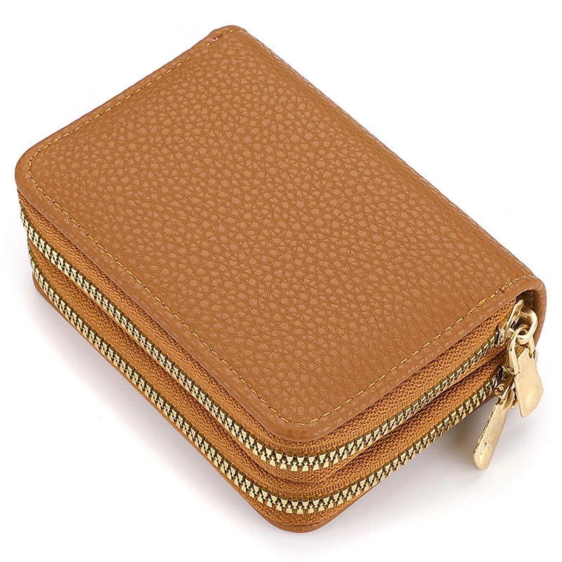 Portefeuille compact femme à double fermeture zippée avec grande capacité pour cartes — photo 5