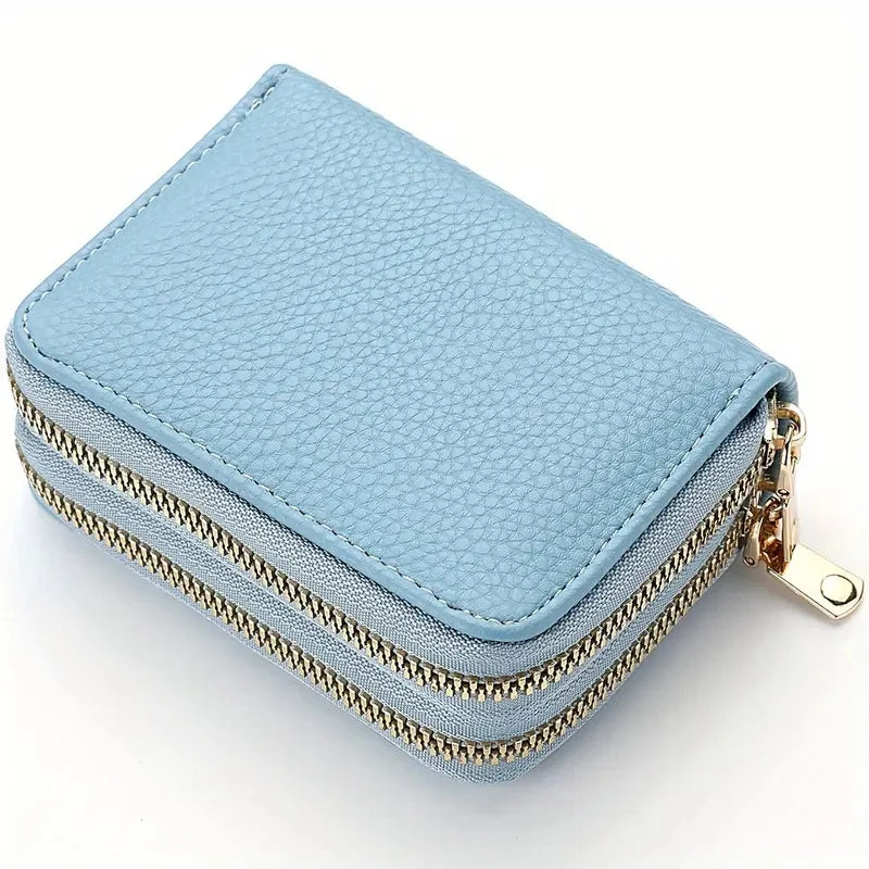 Portefeuille compact femme à double fermeture zippée avec grande capacité pour cartes — photo 6