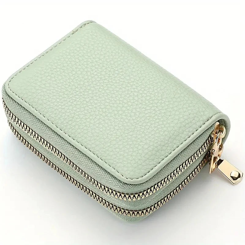 Portefeuille compact femme à double fermeture zippée avec grande capacité pour cartes — photo 7