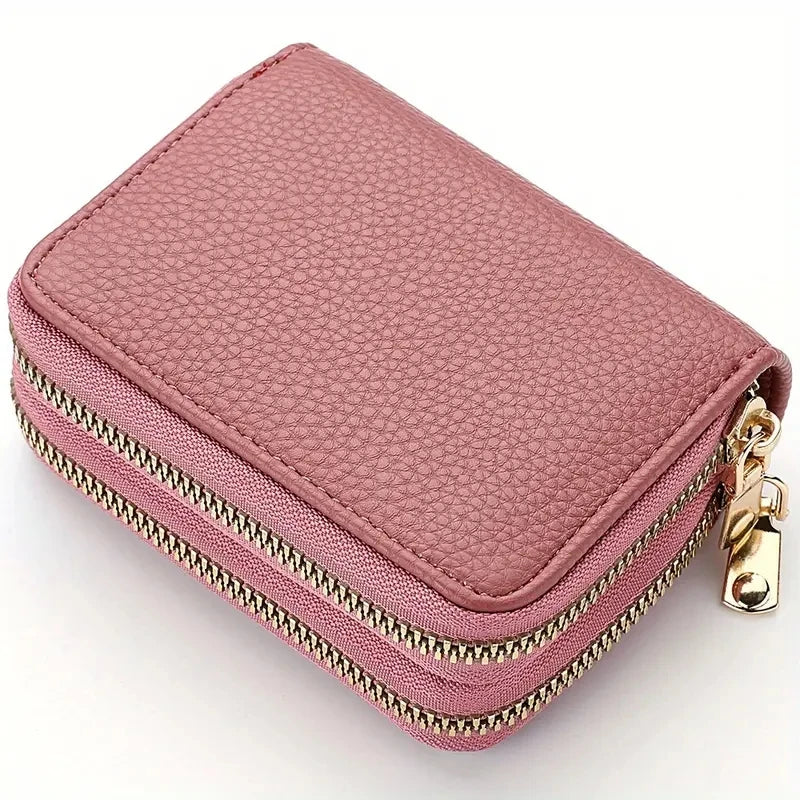 Portefeuille compact femme à double fermeture zippée avec grande capacité pour cartes — photo 8