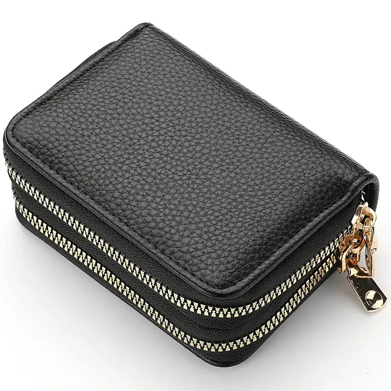 Portefeuille compact femme à double fermeture zippée avec grande capacité pour cartes — photo 9