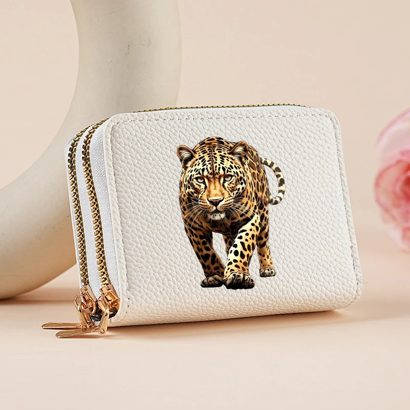 Mini portefeuille double zip pour femme avec motifs léopard et cerise — photo 10