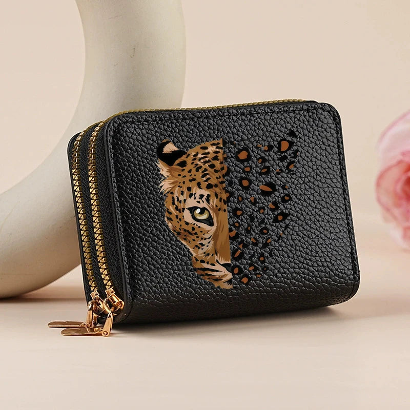 Mini portefeuille double zip pour femme avec motifs léopard et cerise — photo 11 Image