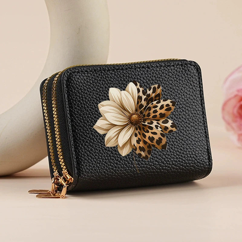 Mini portefeuille double zip pour femme avec motifs léopard et cerise — photo 12
