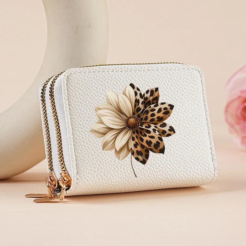 Mini portefeuille double zip pour femme avec motifs léopard et cerise — photo 2