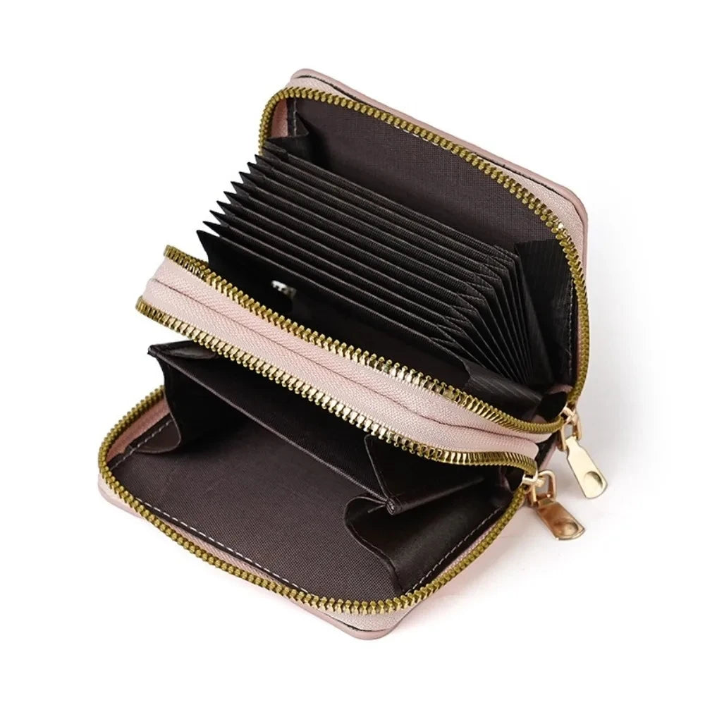 Mini portefeuille double zip pour femme avec motifs léopard et cerise — photo 3